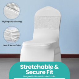 Neel Blue Pack Of 10 Velvet Chair Band Glitz Shiny Fabric Strechy Chair Band Sash, Ivory - thumbnail 4