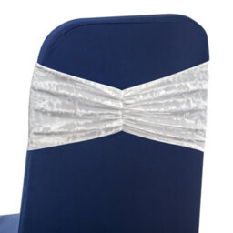 Neel Blue Pack Of 10 Velvet Chair Band Glitz Shiny Fabric Strechy Chair Band Sash, Ivory - thumbnail 7