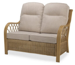Desser Viola Light Oak Natural Rattan 2 Seater Conservatory Sofa Real Cane Rattan Indoor Settee With Uk Sewn Cushion In Biscuit