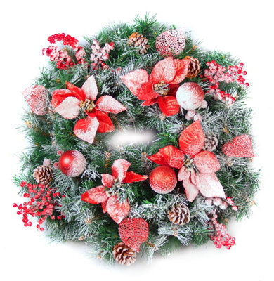 Best Artificial Christmas 60Cm Frosted Red Wreath With 30 Bright White Led Battery Lights - image 1