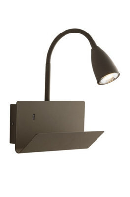 Luminosa Lighting Luminosa Gulp Flexible Arm Reading Usb Wall Lamp Shelf, Brown, Gu10