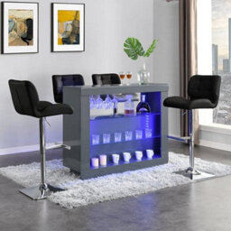 Furniture in Fashion Fiesta Grey High Gloss Bar Table With 4 Candid Black Stools