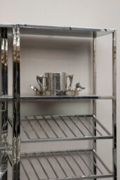 Orsina Unique Bar Shelf Unit,silver Finish Bookcase Unit With Five Clear Glass Shelves,display Unit For Decor - thumbnail 4