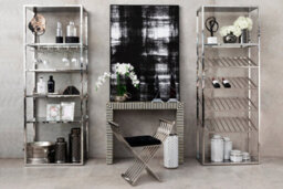 Orsina Unique Bar Shelf Unit,silver Finish Bookcase Unit With Five Clear Glass Shelves,display Unit For Decor - thumbnail 2