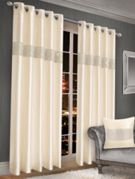 Intimates Elegant Faux Silk Curtains With Diamante Panel, Ring Top Style, Machine Cold Washable, Chic Window Coverings - Cream