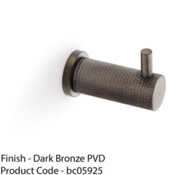 Loops Solid Brass Knurled Single Robe Coat Hook - Wall Mounted Holder - Dark Bronze - thumbnail 2