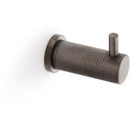 Loops Solid Brass Knurled Single Robe Coat Hook - Wall Mounted Holder - Dark Bronze - thumbnail 1