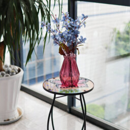 Geezy Mosaic Coffee Table Oudoor Iron Glass Round Side Butterfly Design Patio Garden - thumbnail 4