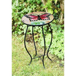 Geezy Mosaic Coffee Table Oudoor Iron Glass Round Side Butterfly Design Patio Garden - thumbnail 2
