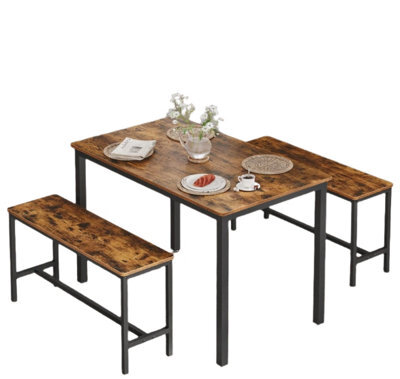 Modcraft 3-Piece Dining Table Set With 2 Benches, Industrial Style Space-Saving Design For 4 People - image 1