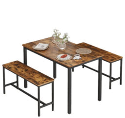 Modcraft 3-Piece Dining Table Set With 2 Benches, Industrial Style Space-Saving Design For 4 People - thumbnail 3