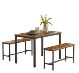 Modcraft 3-Piece Dining Table Set With 2 Benches, Industrial Style Space-Saving Design For 4 People - thumbnail 2
