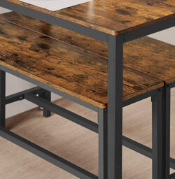 Modcraft 3-Piece Dining Table Set With 2 Benches, Industrial Style Space-Saving Design For 4 People - thumbnail 4