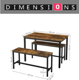 Modcraft 3-Piece Dining Table Set With 2 Benches, Industrial Style Space-Saving Design For 4 People - thumbnail 6