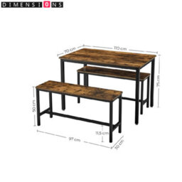 Modcraft 3-Piece Dining Table Set With 2 Benches, Industrial Style Space-Saving Design For 4 People - thumbnail 8
