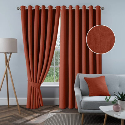 Aspire Homeware Rust Linen 100% Blackout Curtain Thermal Insulated Eyelet Curtain Pair (W)168Cm X (D)183Cm With Tie Back - image 1