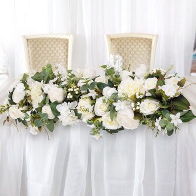 Living And Home Artificial Peony And Rose Flower Row Silk Floral Garland For Wedding, Aisle, And Party Décor (100Cm) - image 1