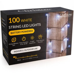 Christow Christmas Indoor/outdoor Battery Led String Lights Green Cable White - 100 - thumbnail 1
