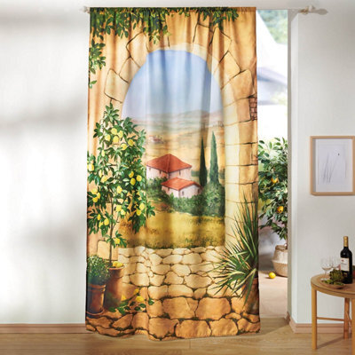 Casa Bonita Tuscany Printed Curtain Panel 230Cm X 140Cm Microfibre Polyester Digitally Printed Mediterranean Scene