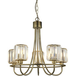 Loops 5 Light Ceiling Pendant & 2X Matching Wall Lights - Antique Brass Faceted Glass Lamp - thumbnail 2