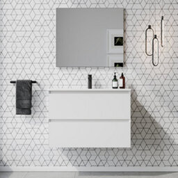 Banyetti Kameo 800mm Wall Hung 2 Drawer Vanity Unit With Basin - Matt White - thumbnail 1