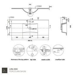 Banyetti Kameo 800mm Wall Hung 2 Drawer Vanity Unit With Basin - Matt White - thumbnail 6
