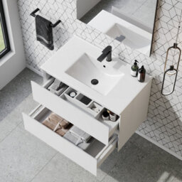 Banyetti Kameo 800mm Wall Hung 2 Drawer Vanity Unit With Basin - Matt White - thumbnail 3