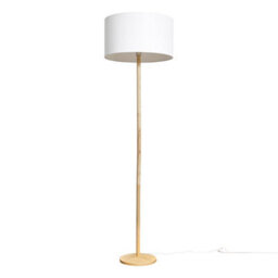 Valuelights Triston Single Stem Natural Light Wood Floor Lamp With White Drum Shade