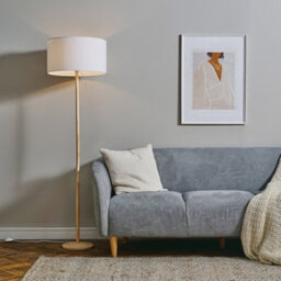 Valuelights Triston Single Stem Natural Light Wood Floor Lamp With White Drum Shade - thumbnail 2