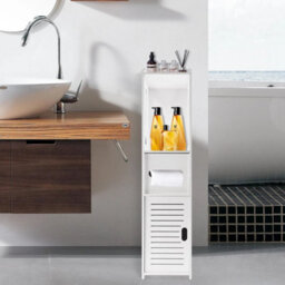 Single Door Bathroom Toilet Cabinet Storage Cupboard Wooden White Unit Single / Double Door - thumbnail 3
