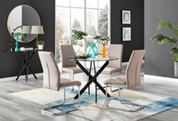Furniturebox Uk Novara Black Leg Round Glass Dining Table & 4 Cappuccino Lorenzo Chairs - thumbnail 1