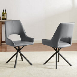 Furniture in Fashion Amaari Grey Pu Leather Dining Chairs With Anthracite Legs In Pair