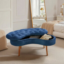 Living And Home Modern Blue Storage Bench With Removable Lid, 103Cm W X 50Cm D X 46Cm H