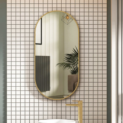Royal Bathrooms Elmore 900 X 450mm Brushed Brass Aluminum Framed Capsule Bathroom Mirror - image 1
