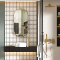 Royal Bathrooms Elmore 900 X 450mm Brushed Brass Aluminum Framed Capsule Bathroom Mirror - thumbnail 4