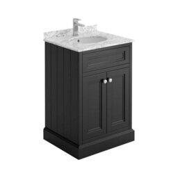 Plum&clay Fairmont Traditional Black Square Floor Standing Vanity Unit With White Marble Top & Ceramic Basin (W)600mm