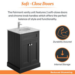 Plum&clay Fairmont Traditional Black Square Floor Standing Vanity Unit With White Marble Top & Ceramic Basin (W)600mm - thumbnail 4