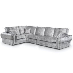 Furnishings For Less UK Chelsea Silver Crushed Velvet Long 5 Seater Large Corner Sofa 1 Corner 3 Rolled Arms