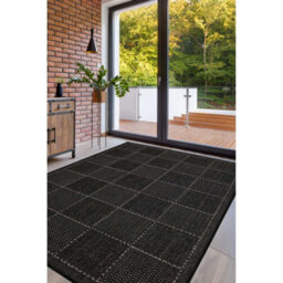 Melrose County Flatweave Black Check Design Indoor Non-Slip Small Area Rug 080/150Cm - thumbnail 1