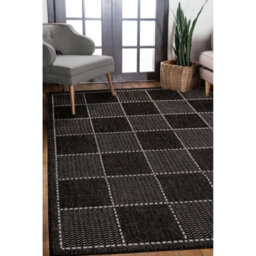 Melrose County Flatweave Black Check Design Indoor Non-Slip Small Area Rug 080/150Cm - thumbnail 2