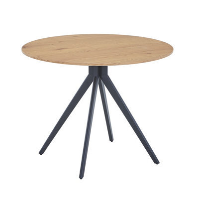 Core Products Aspen Round Dining Table With Light Oak Effect Top And Black Pedestal Base - Compact Modern Dining Table 75 X 120 X 100Cm - image 1