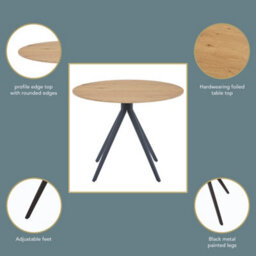 Core Products Aspen Round Dining Table With Light Oak Effect Top And Black Pedestal Base - Compact Modern Dining Table 75 X 120 X 100Cm - thumbnail 7