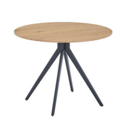 Core Products Aspen Round Dining Table With Light Oak Effect Top And Black Pedestal Base - Compact Modern Dining Table 75 X 120 X 100Cm