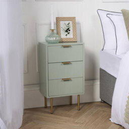 OHS Ribbed Bedside Table Modern Bedroom 3 Draw Office Nightstand, Sage - thumbnail 2