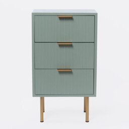 OHS Ribbed Bedside Table Modern Bedroom 3 Draw Office Nightstand, Sage - thumbnail 4