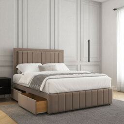 REGIONAL FURNISHINGS Mink Plush Velvet Divan Bed Upholstered 24Inch Headboard & Footboard 2Drawers Footend & No Mattress In 4Ft 4Ft6 5Ft 6Ft Sizes - thumbnail 2