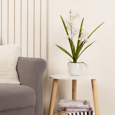 Scottish Everlastings Ltd. Scottish Everlastings Artificial 51Cm Real Touch 2-Stem White Mini Cymbidium Orchid In Pot - image 1
