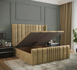 Adore Designs Miami Winged Plush Velvet Ottoman Storage Bed, With Footboard - 6Ft Super King - Coffee - thumbnail 2