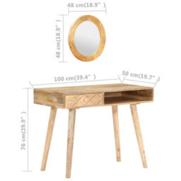 Berkfield Dressing Table 100X50X76 Cm Solid Mango Wood - thumbnail 9