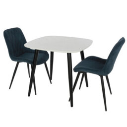 Core Products Aspen White 80Cm Square Dining Table With 2 Blue Cord Fabric Diamond Stitch Design Chairs - thumbnail 2